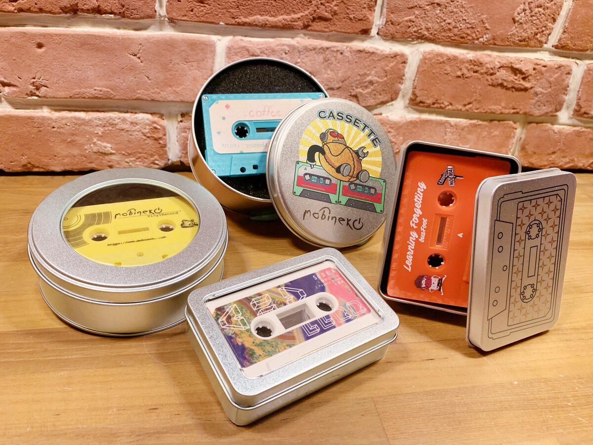 Finished Mobineko cassette tapes on display